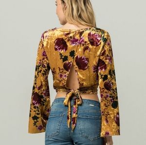 Golden Floral Velvet Tie Back Shirt